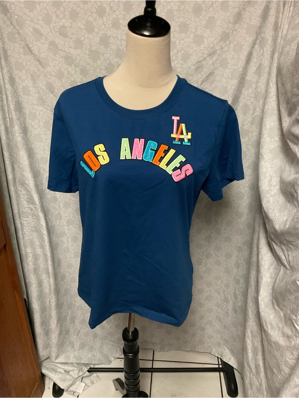Women's Navy Los Angeles Graphic Tee with Multicolor Letters